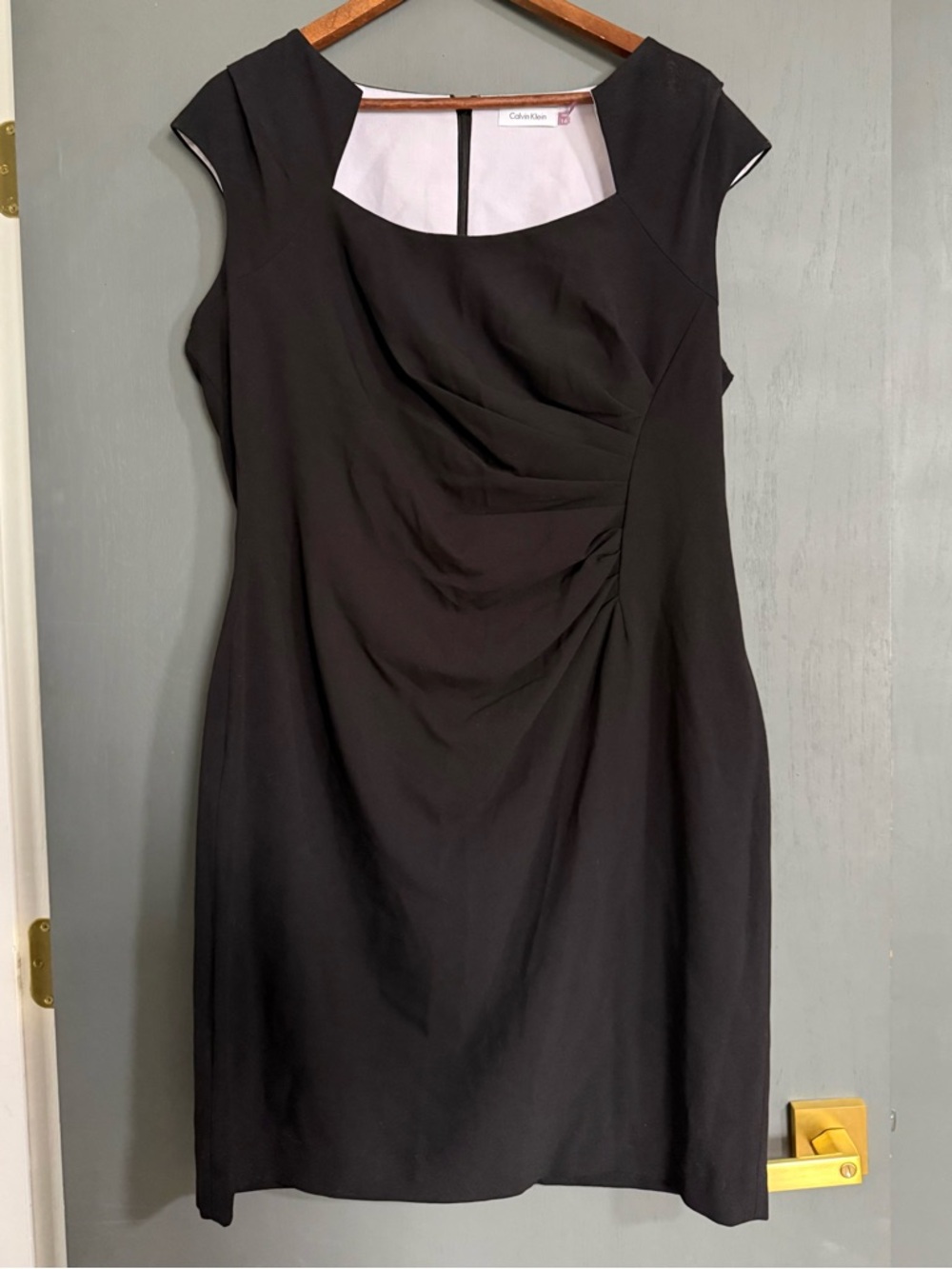 Calvin Klein Black & White Dress – Women’s Size 16, Ruffle Detail, Straight Cut